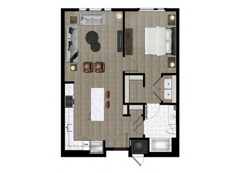 Floor plan for 1 bed, 1 bath, 785 sqft